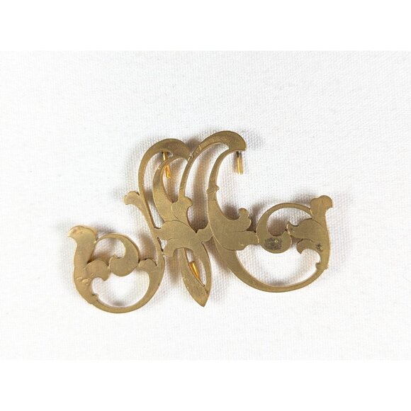 Antique Brass monogram M or W bag or luggage ornament, Edwardian sash strap belt - Picture 2 of 7